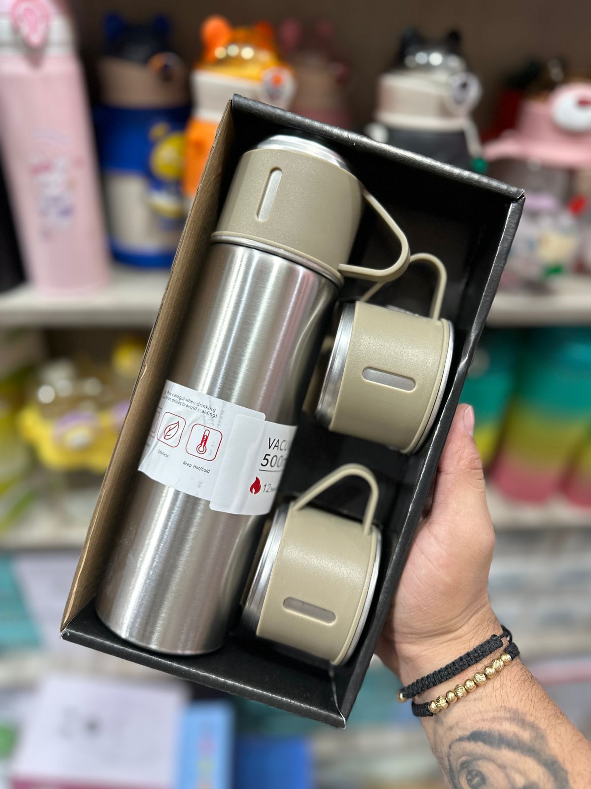 TERMO CON TAZA PARA CAFÉ ACERO